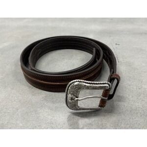 Ariat Men's Brown Leather Western Belt Size 44 Silver Buckle Cowboy Rodeo